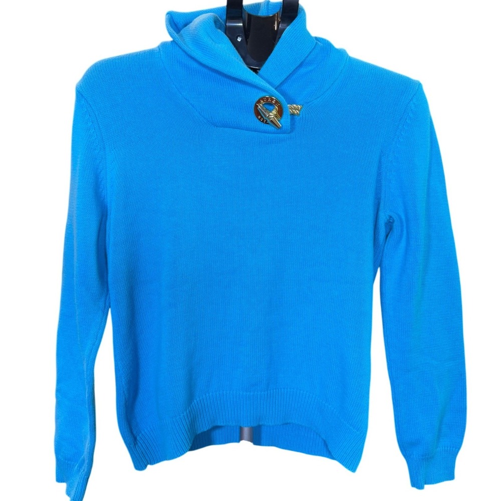 Lauren Ralph Lauren Womens Blue Cotton Shawl Collar Toggle Sweater L